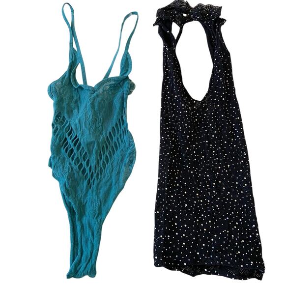Bundle of Two - Sheer Teddy & Black Rhinestone Minidress Dancewear Lingerie NWOT - Picture 1 of 8
